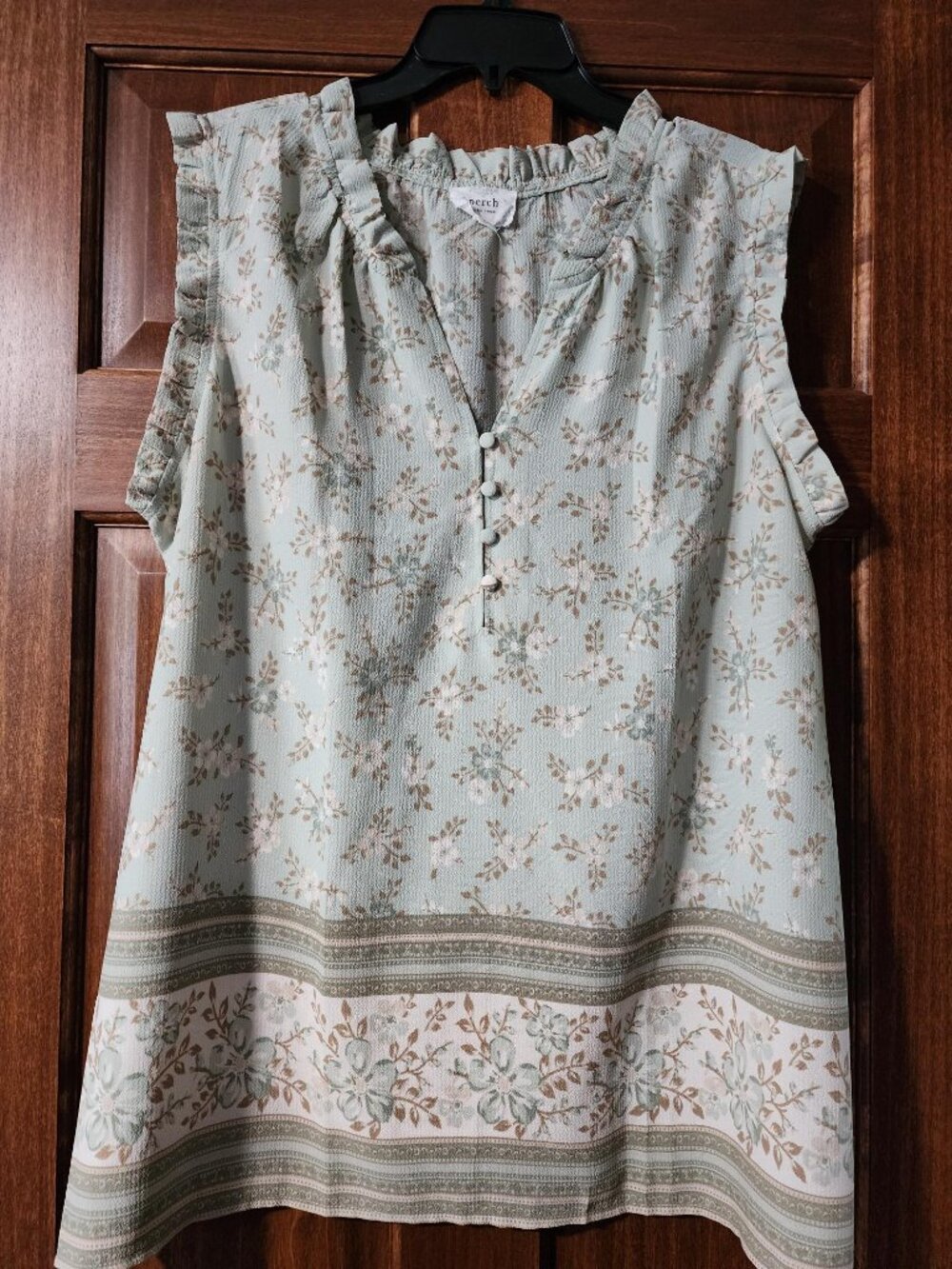 Perch Brand Mint Floral Sleeveless Top with a Border Print